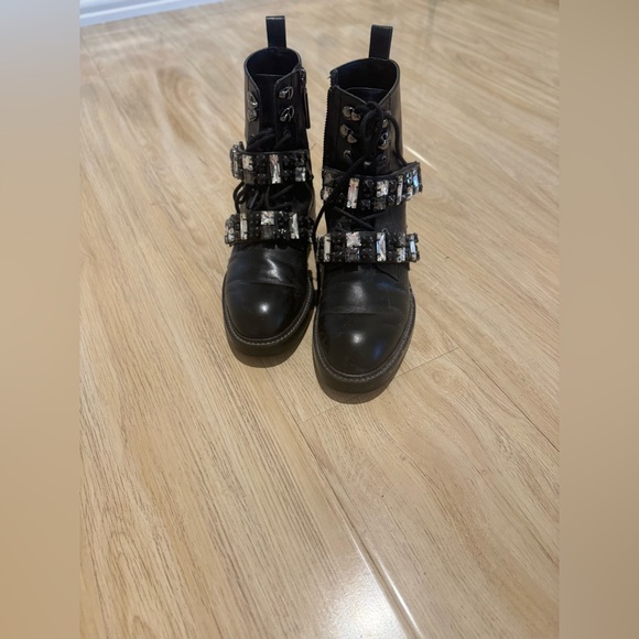 Zara Jeweled Black Lace Up Combat Boots - Picture 7 of 8